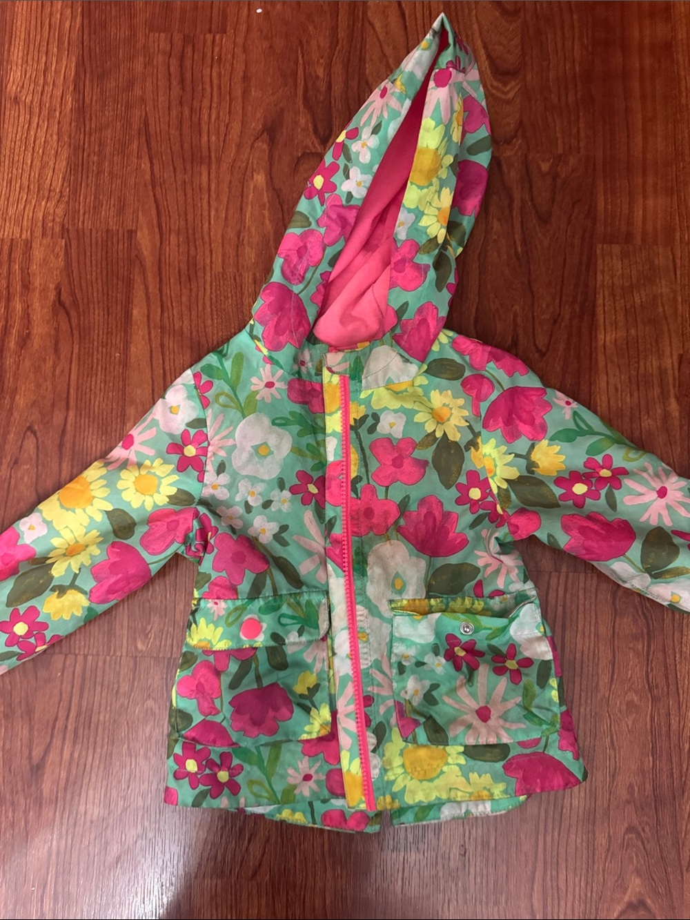 Cat & Jack Pink Floral-Lined Hooded Jacket
